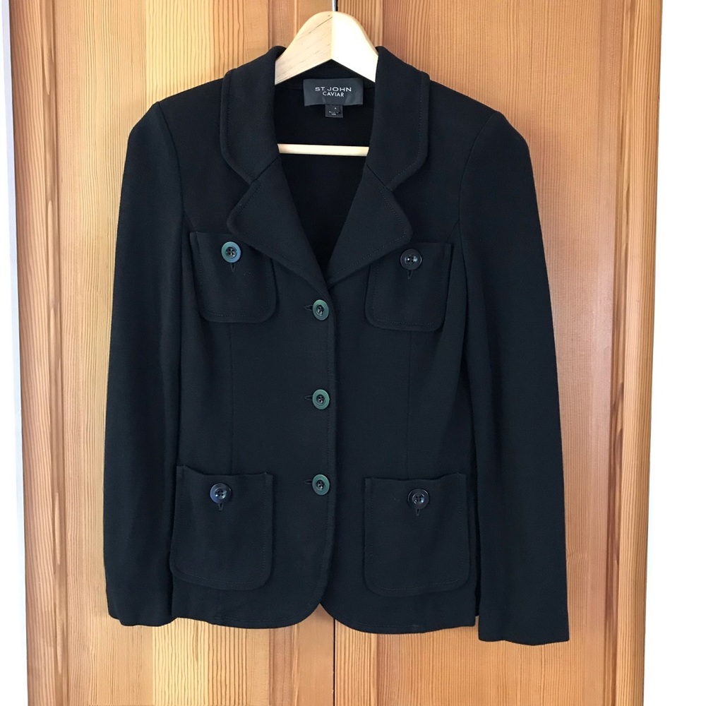 NWOT St. John Caviar Stretch Cotton Knit Blazer